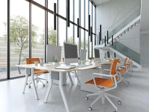 Interior modern open space office 3D illustration Stock Illustration