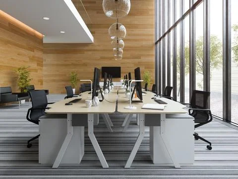 Interior modern open space office 3D illustration Stock Illustration