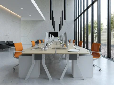 Interior modern open space office 3D illustration Stock Illustration