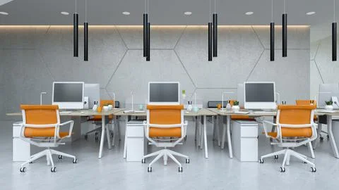 Interior modern open space office 3D illustration Stock Illustration