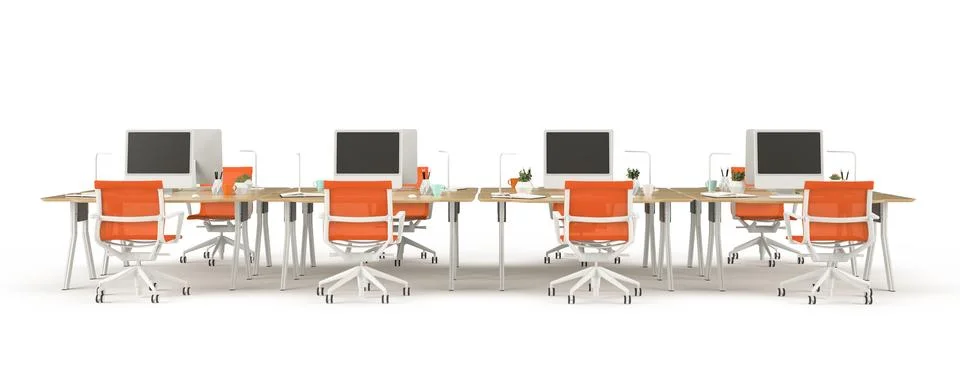 Interior modern open space office 3D illustration Stock Illustration