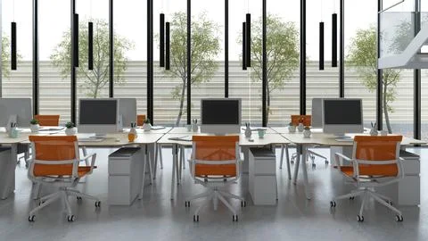 Interior modern open space office 3D illustration Stock Illustration