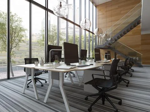 Interior modern open space office 3D illustration Stock Illustration