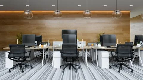 Interior modern open space office 3D illustration Stock Illustration