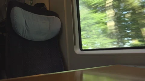 Interior modern passenger train comfortable chair window view landscape journey Stock Footage 46102629