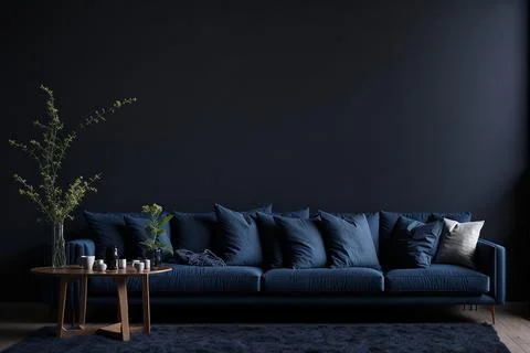 Interior of modern room with comfortable sofa and table with spring flowers Foto stock