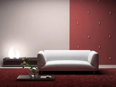 Interior of the modern room with red wall Stock Illustration