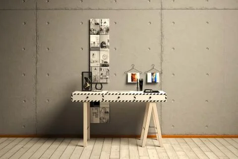 Interior of a modern room with table 3d Stock Illustration