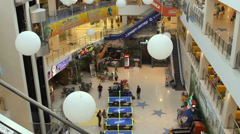Interior of modern shopping center Komsomall. Stock Footage