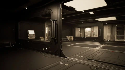 Interior of a modern space station featuring crew facilities and workstations Stock Footage 327195044