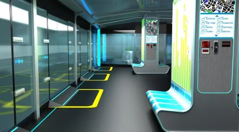 Interior of the modern space of the stopping complex for public transport Stock Illustration