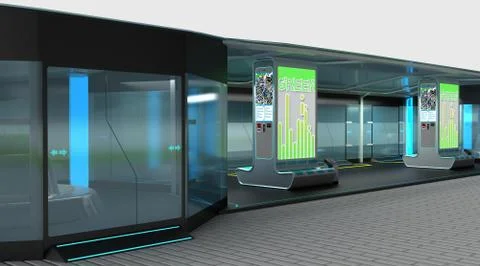 Interior of the modern space of the stopping complex for public transport Stock Illustration