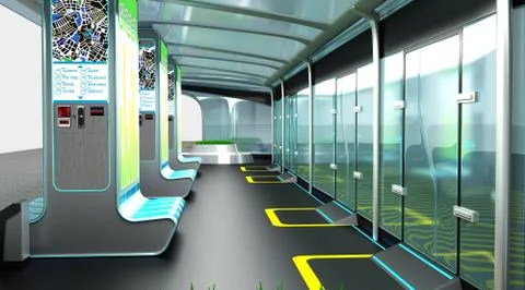 Interior of the modern space of the stopping complex for public transport Stock Illustration