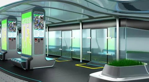 Interior of the modern space of the stopping complex for public transport Stock Illustration