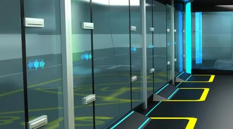 Interior of the modern space of the stopping complex for public transport Stock Illustration