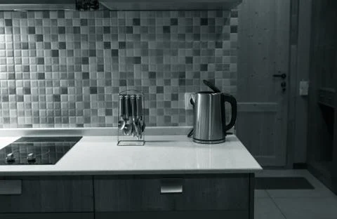 Interior of modern studio room kitchen Stock Photos