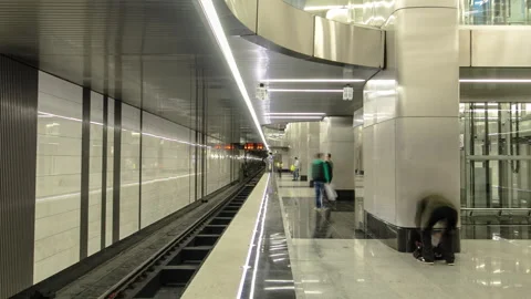 Interior of a modern subway station with trains timelapse hyperlapse. Stock Footage 246740962