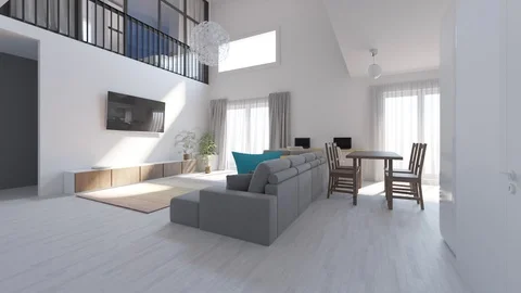 Interior of a modern two-level apartment in the Scandinavian style. spacious Stock Footage 109475761