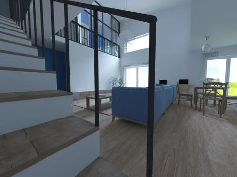 Interior of a modern two-level apartment in the Scandinavian style. spacious Stock Photos
