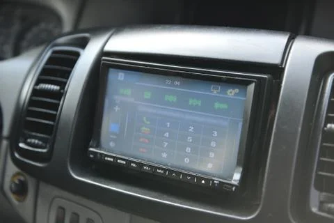 Interior of modern white car. Additional controls. Stock Photos