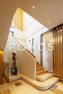 Interior of modern wood staircase Stock Photos