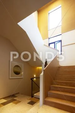 Interior of modern wood staircase Stock Photos
