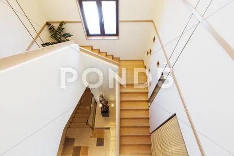 Interior of modern wood staircase Stock Photos