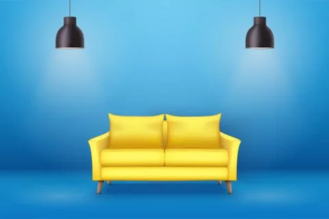 Interior of Modern yellow soft sofa Stock Illustration