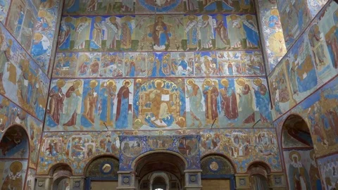 The interior of the monastery, painted walls Stock Footage 80861128