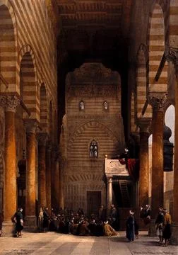 Interior of the mosque of the Metwaleys, with congregation, Cairo, Egypt. C.. Stock Illustration