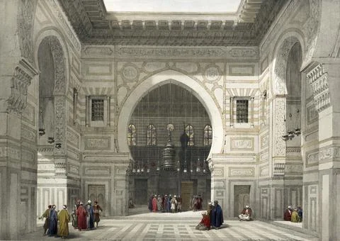 The interior of the mosque of Sultan El Ghoree, Egypt, around 1850, Historical, Stock Illustration