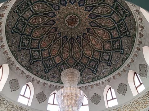 Interior of Mosque Umar Ibn Al-Khattab Mosque at Almaty Stock Photos