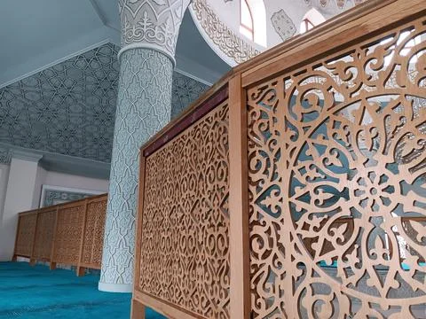 Interior of Mosque Umar Ibn Al-Khattab Mosque at Almaty Stock Photos