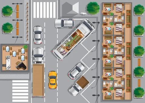 The interior of the motel. Illustrazione stock