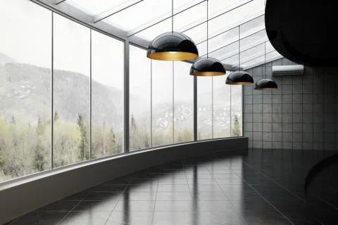 Interior with mountain view Stock Illustration