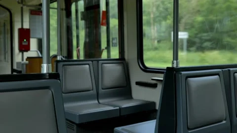 Interior moving Light rail tram. Stock Footage 155903353