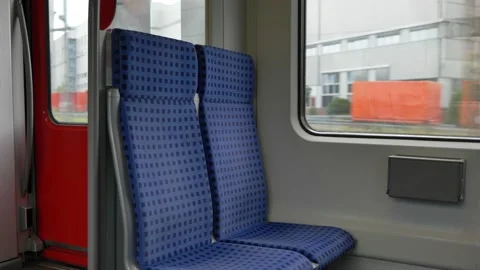 Interior moving Light rail tram. Stock Footage 156362346