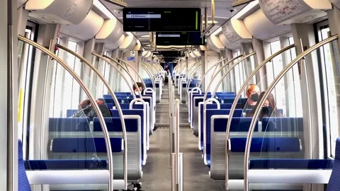 Interior of MRT Jakarta train car, empty train wagon. Stock Footage 279218598