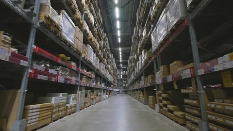Interior of a multi-level warehouse. Steadicam shot Stock Footage 102699850
