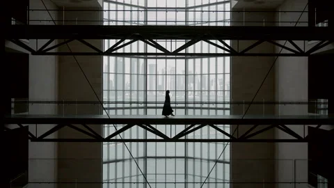 Interior museum of islamic art doha qatar with skyline in background Stock Footage 170808783