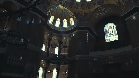 Interior of Naval St. Nicholas Cathedral in Kronstadt in Saint-Petersburg Stock Footage 91334572