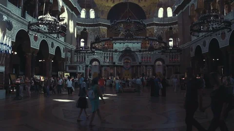 Interior of Naval St. Nicholas Cathedral in Kronstadt in Saint-Petersburg Stock Footage 91334765