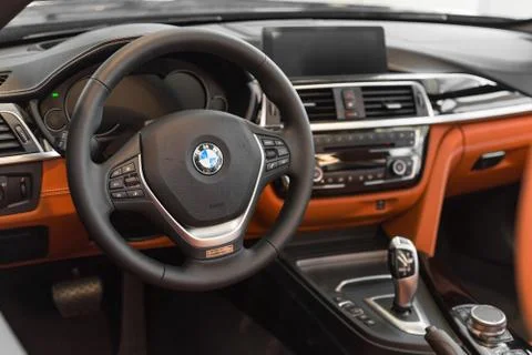 Interior of new flagship model of representative class BMW 750Li limousine Stock Photos