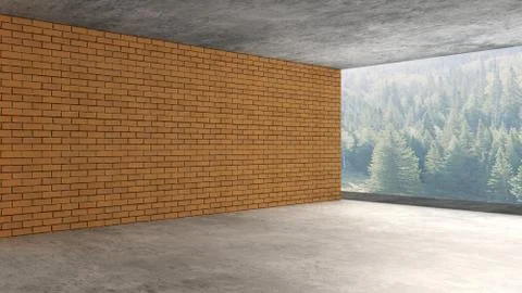 Interior of a new house under construction, home renovation, brick walls, con Illustrazione stock
