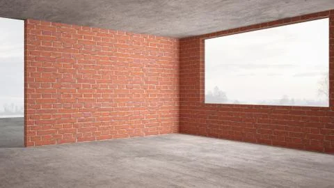 Interior of a new house under construction, home renovation, brick walls, con Illustrazione stock