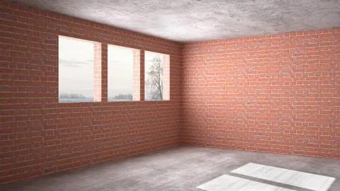 Interior of a new house under construction, home renovation, brick walls, con イラスト素材