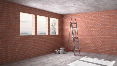 Interior of a new house under construction, home renovation, brick walls, con イラスト素材