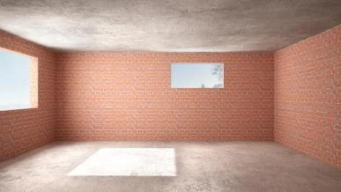 Interior of a new house under construction, home renovation, brick walls, con Stock Illustration