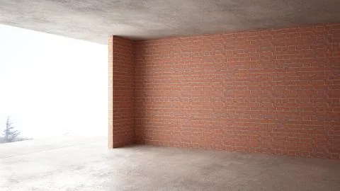 Interior of a new house under construction, home renovation, brick walls, con Illustrazione stock