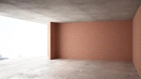 Interior of a new house under construction, home renovation, brick walls, con Illustrazione stock